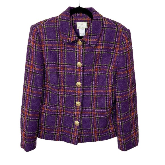 Vintage Susan Bristol Womens Purple Plaid Ornate Button Wool Jacket Size 12 - Picture 1 of 11